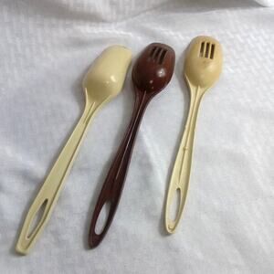 Vintage Ensar Spoon Lot Slotted Foley Cream Brown Retro 80s 70s Kitchen USA